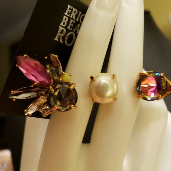 ERICKSON BEAMON CRYSTAL/PEARL 2 FINGER RING SZ 7/8**NEW! - Picture 2 of 4